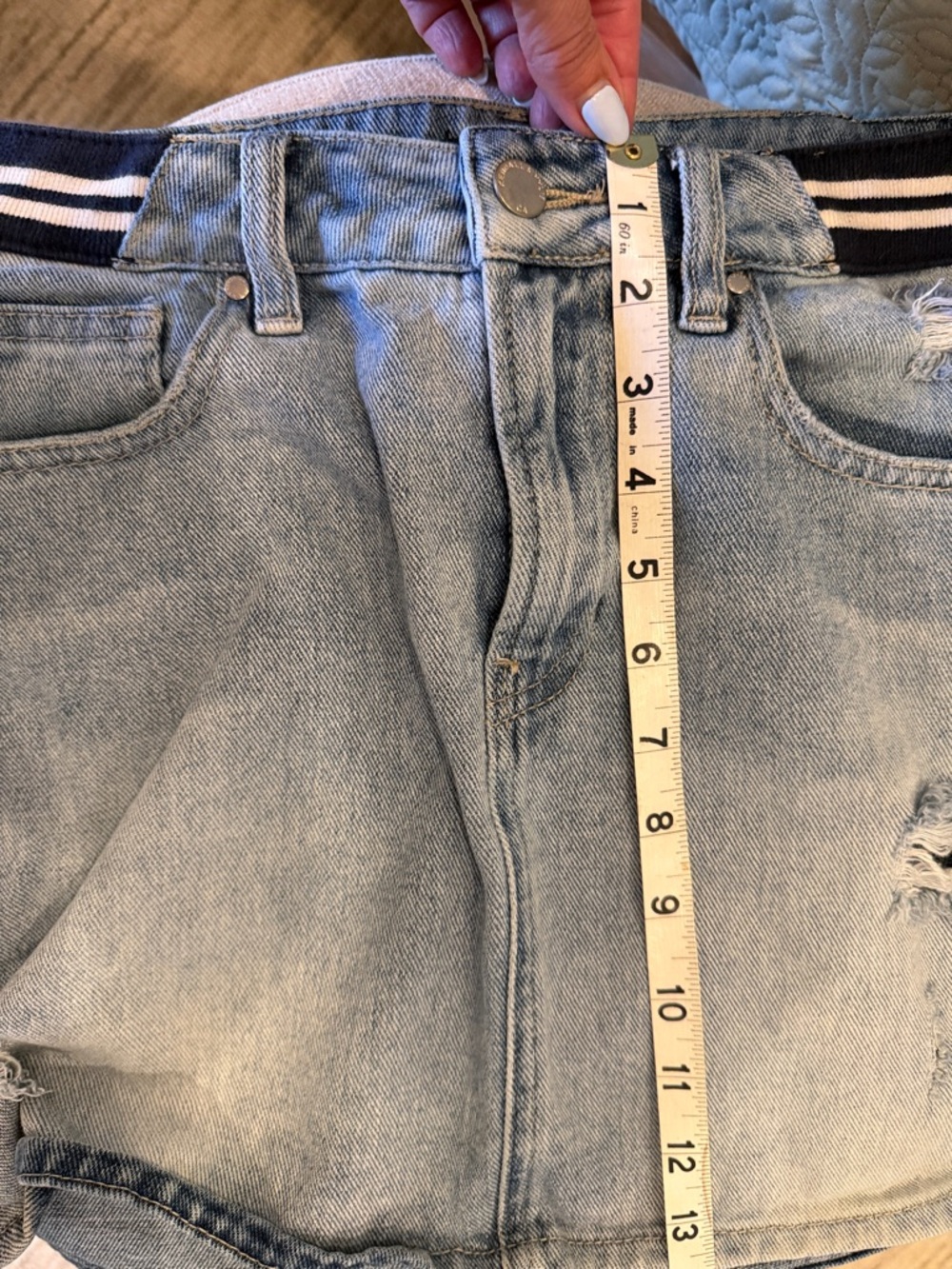Kendall & Kylie Light Blue Distressed Denim Mini Skirt with Navy-White Band - Picture 5 of 7